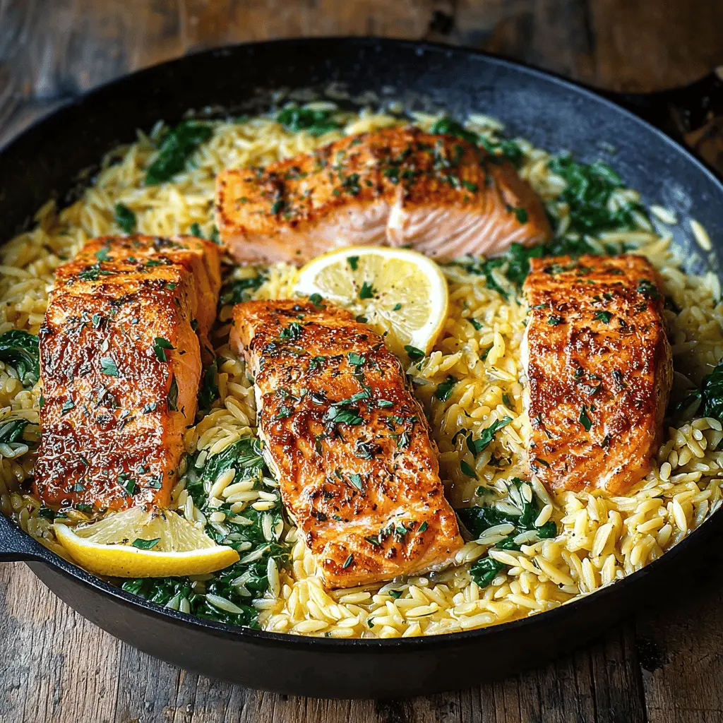 One Skillet Salmon with Lemon Orzo for Easy Family Dinner