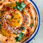 Spicy Paprika Hummus with Crunchy Seed Garnish