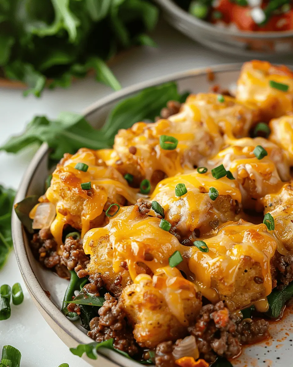 Cheeseburger Tots Bake: Cheesy, Crispy & Loaded with Turkey Bacon