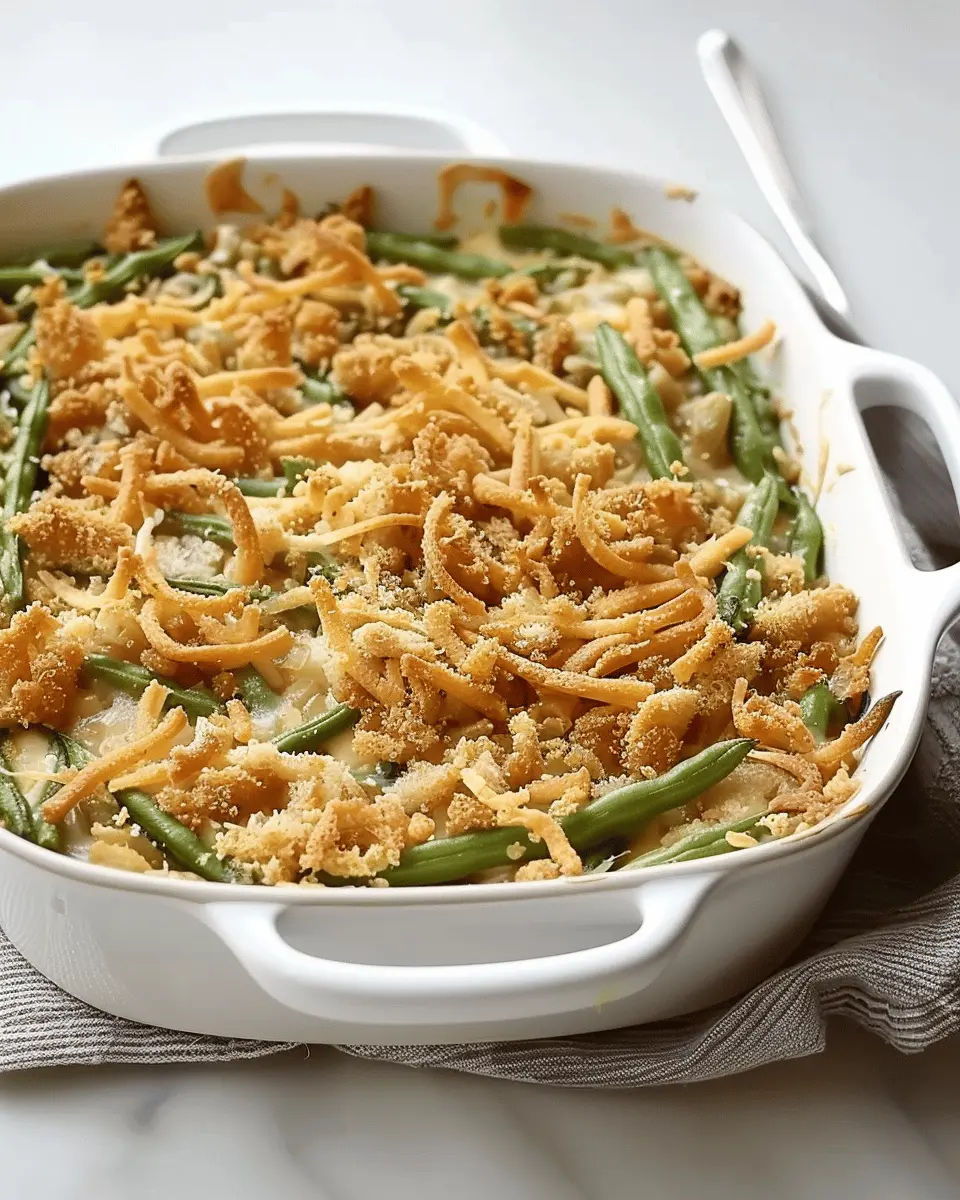 Classic Green Bean Casserole with Turkey Bacon and Chicken Ham Magic