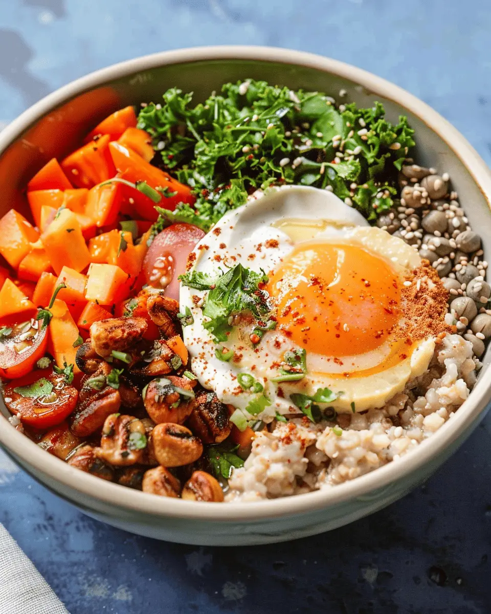 Savory oatmeal bowl with turkey bacon and chicken ham delight