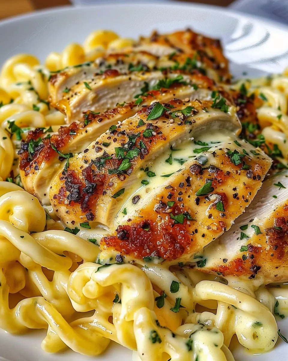 Creamy Garlic Parmesan Chicken with Cheesy Twisted Pasta Delight