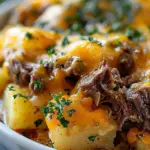 Slow Cooker Steak and Cheddar Potato Casserole