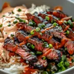 Korean BBQ Steak Rice Bowls with Spicy Cream Sauce