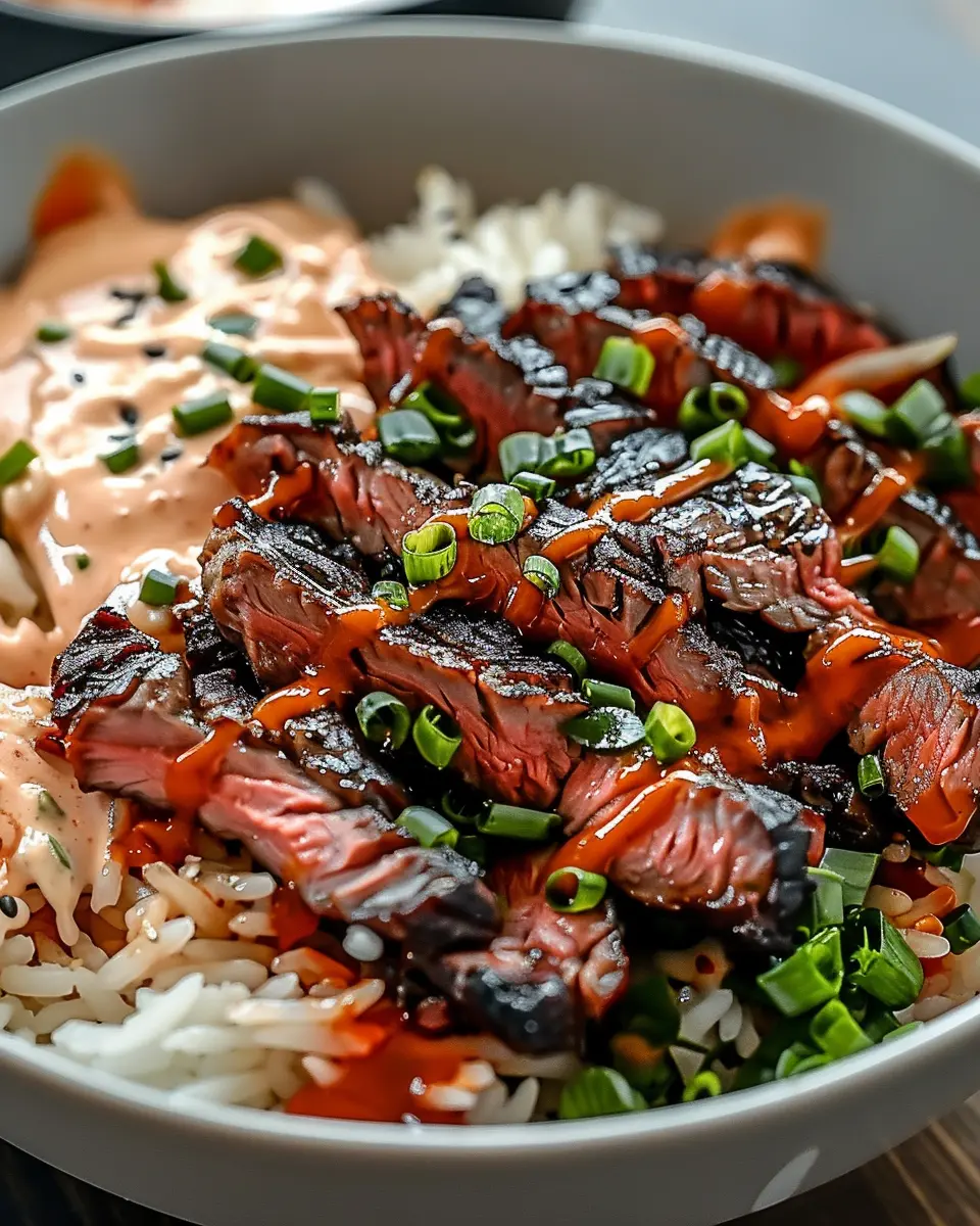 Korean BBQ Steak Rice Bowls: Indulgent Flavor with Spicy Cream Sauce
