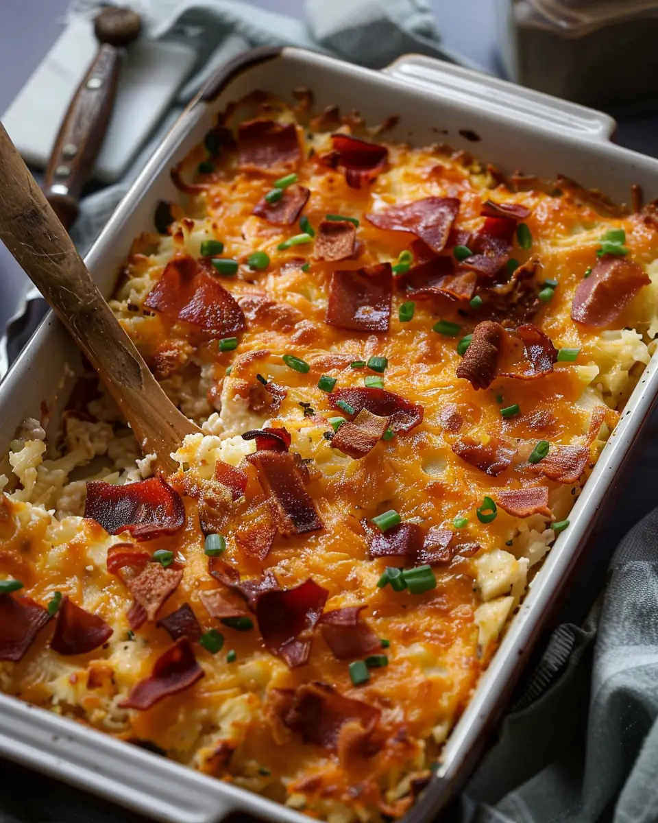 Loaded Hashbrown Casserole: Indulgent Twist with Turkey Bacon and Chicken Ham