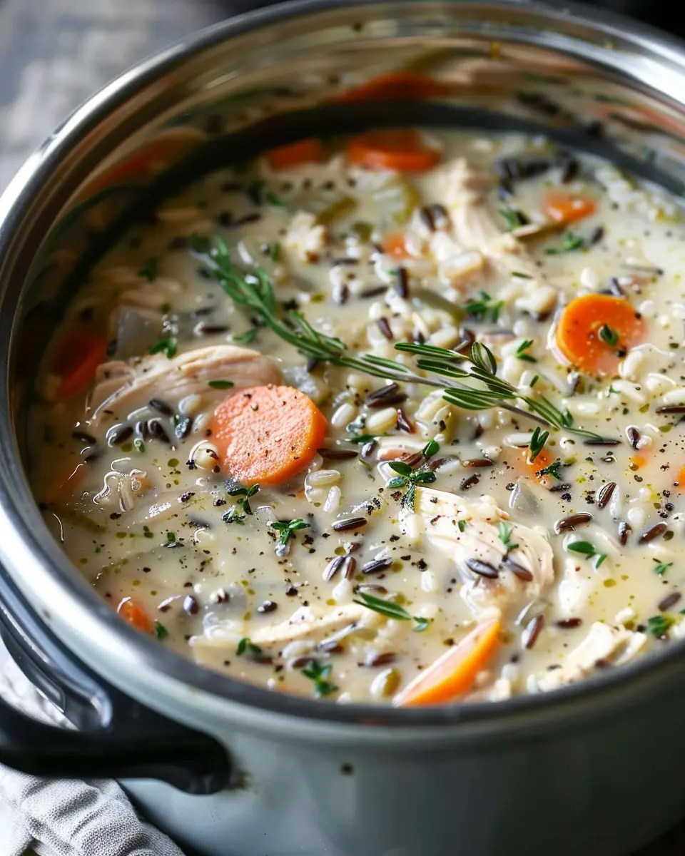 Slow Cooker Chicken and Wild Rice Soup with Turkey Bacon Delight