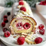 Vanilla Raspberry Yule Log Cake