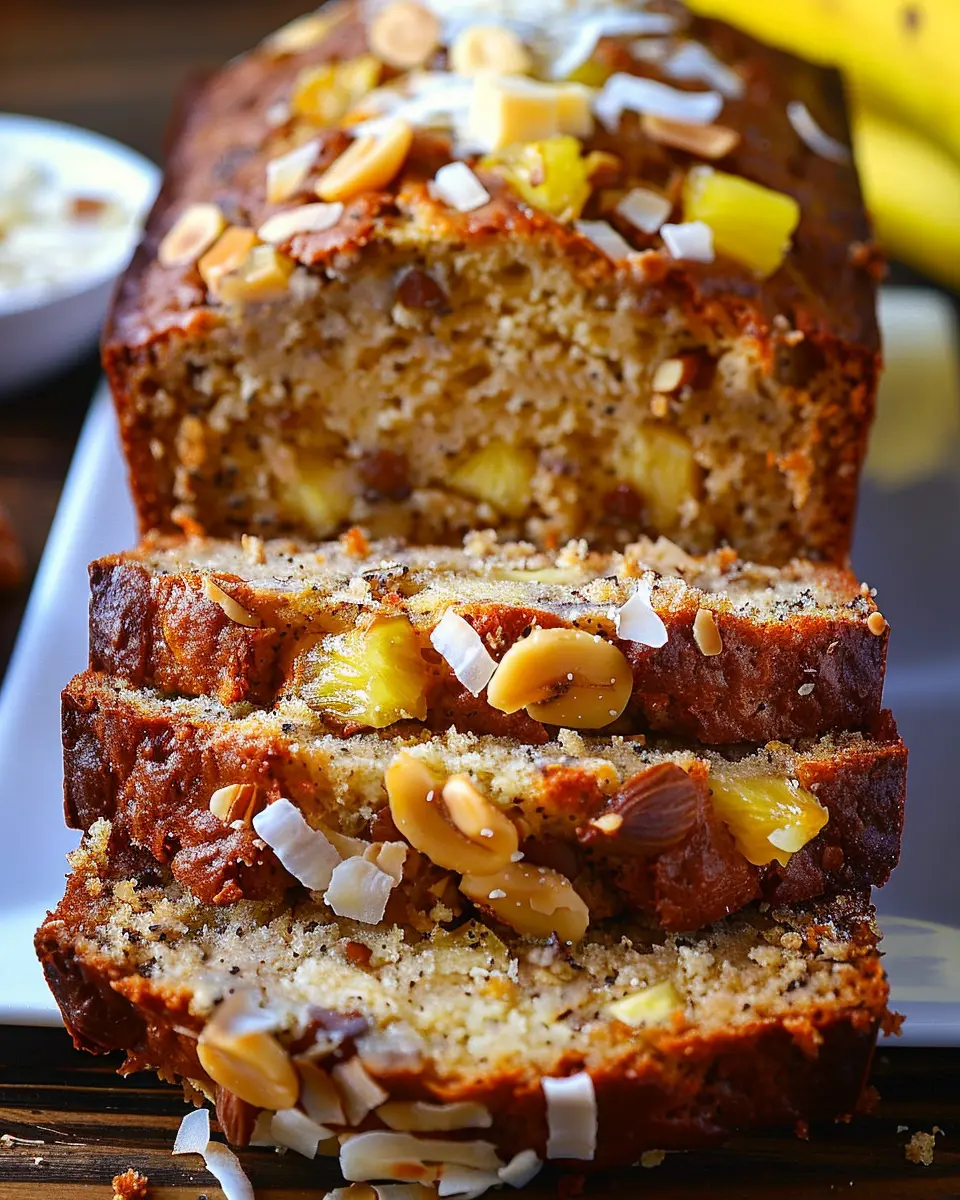 Hawaiian Banana Bread with Pineapple, Coconut, Macadamia Nuts Bliss