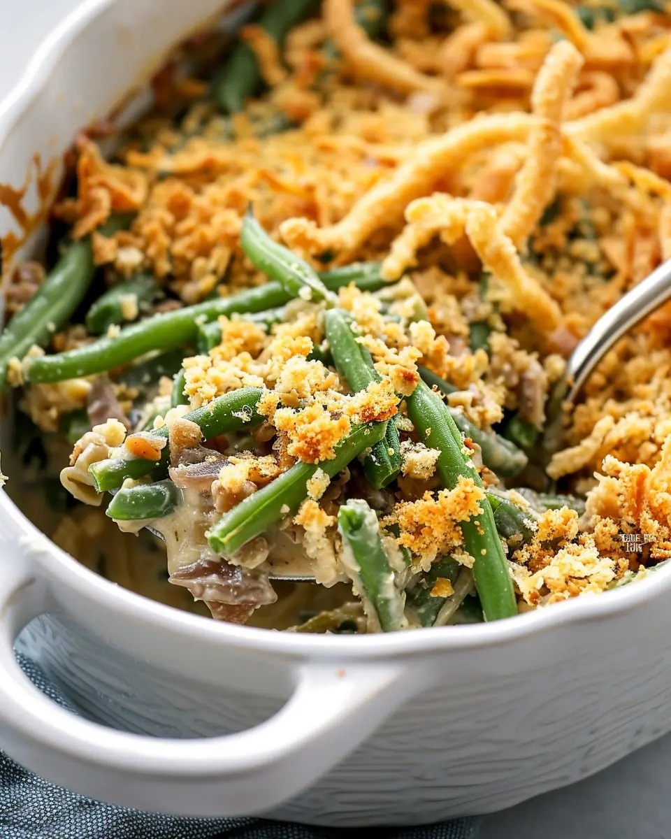 Gluten-Free Green Bean Casserole with Turkey Bacon and Chicken Ham