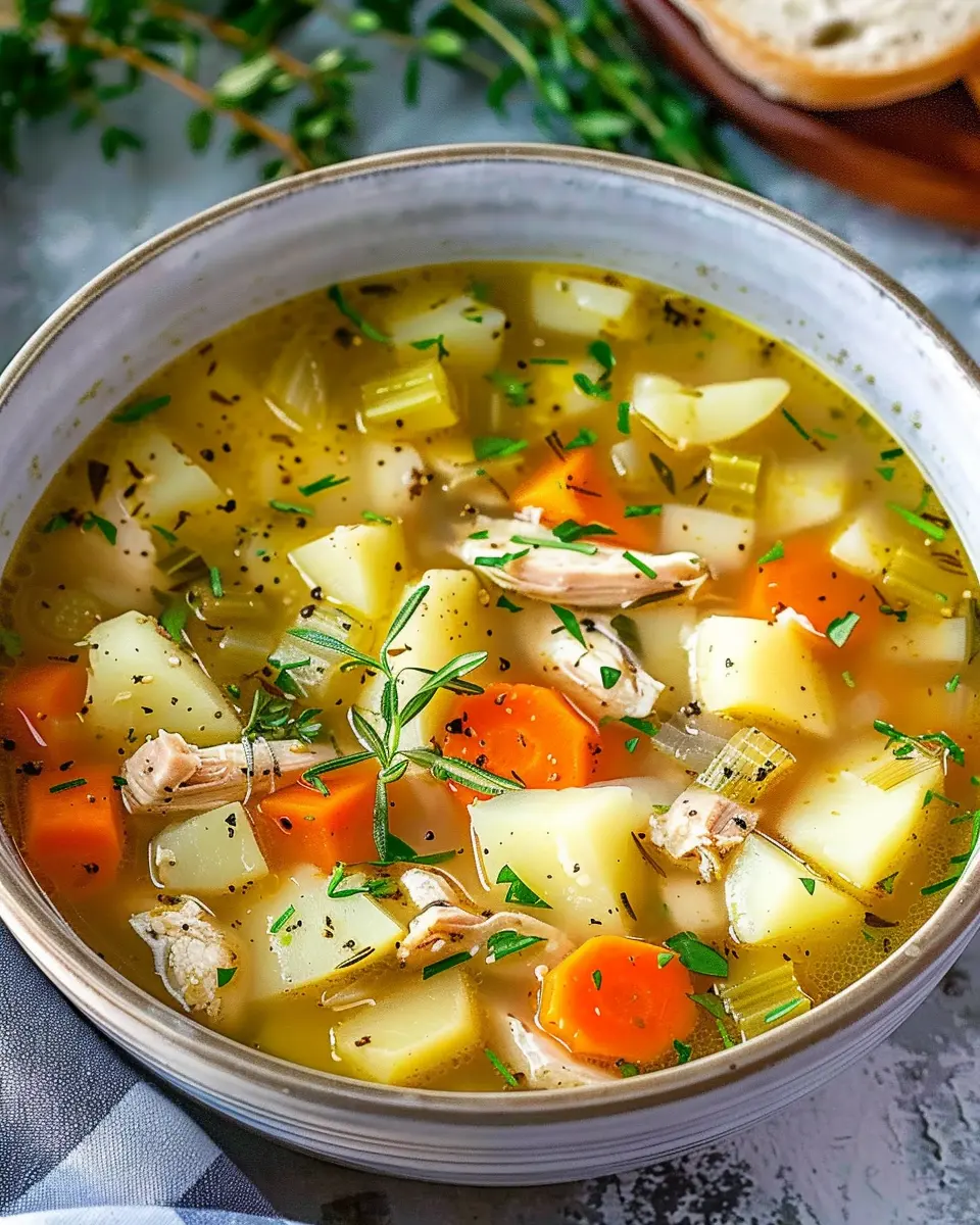 Comforting Chicken Soup: Easy Recipe with Potatoes and Turkey Bacon