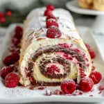 Vanilla Raspberry Yule Log Cake